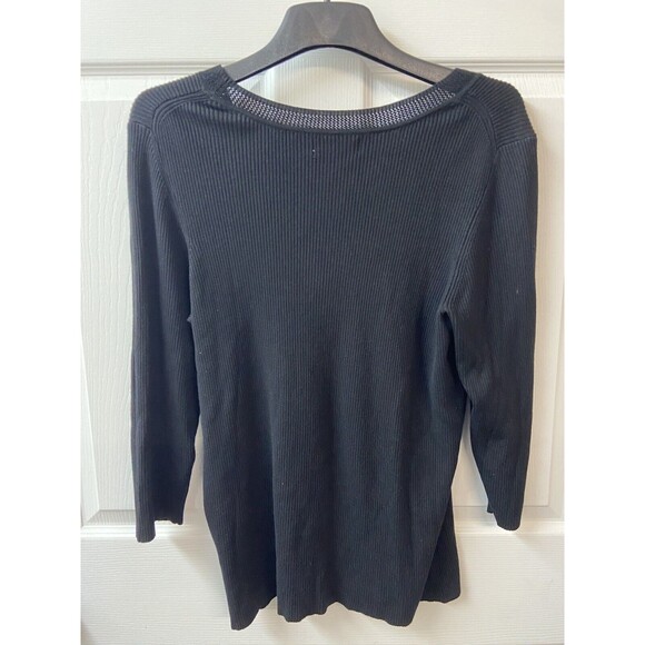 Worthington Woman Sweater Size 1x Black Round Neck Ribber 3/4 Sleeve Career Top - Picture 2 of 6